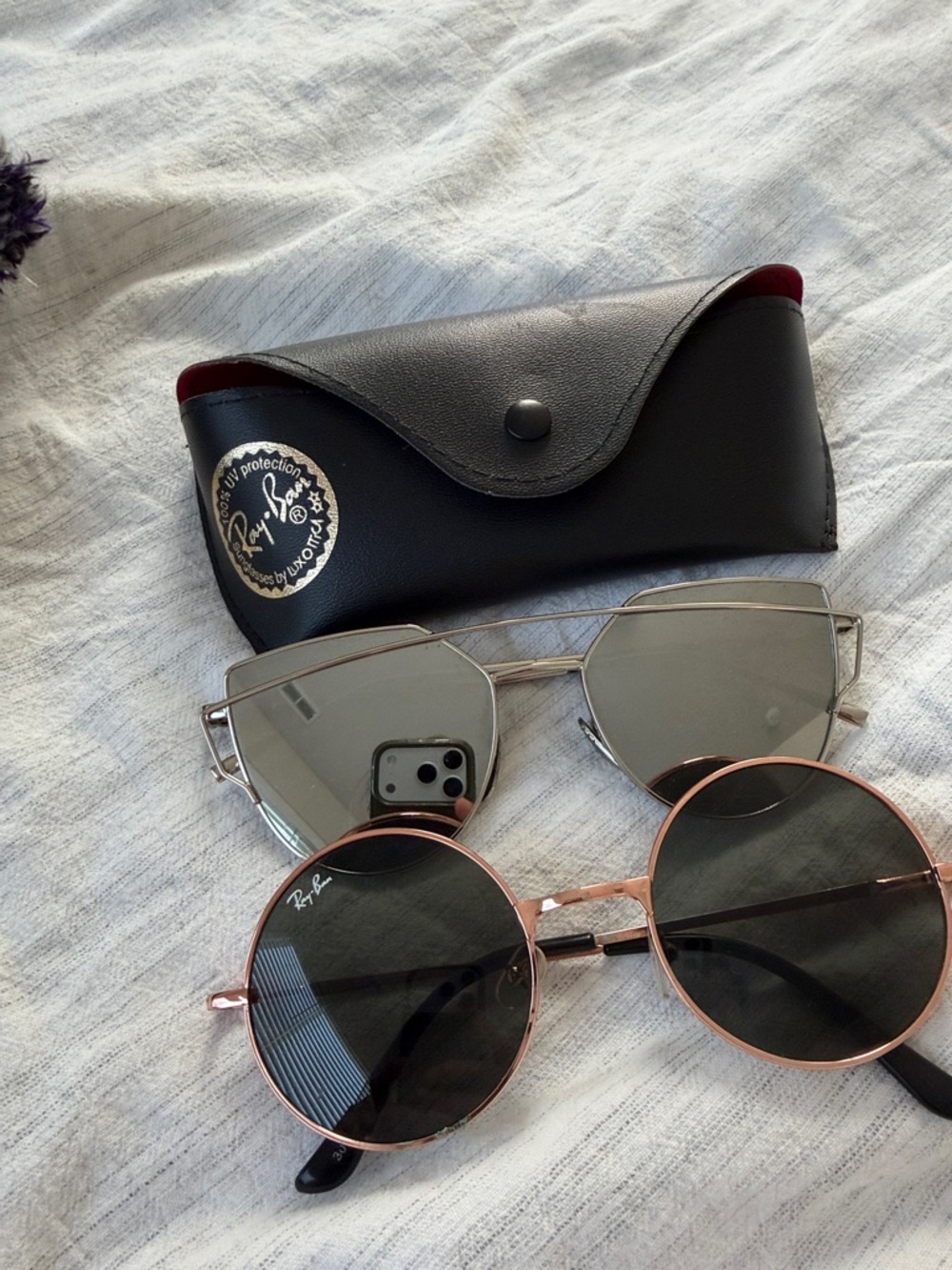 Sunglass bundle: Women's Round Rose Gold Black Lense, silver mirror glasses